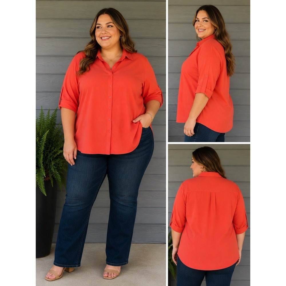 New Coldwater Creek Womens 3x -‎ 24 Orange 3/4 Sleeve Nice